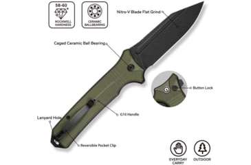 Image of Civivi Knives Neurohaptic EDC 3.74 Folding Clip Point Plain Black Stonewashed Nitro-V Steel Blade, OD Green Textured G10 Handle,C23080-3