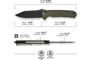 Image of Civivi Knives Neurohaptic EDC 3.74 Folding Clip Point Plain Black Stonewashed Nitro-V Steel Blade, OD Green Textured G10 Handle,C23080-3