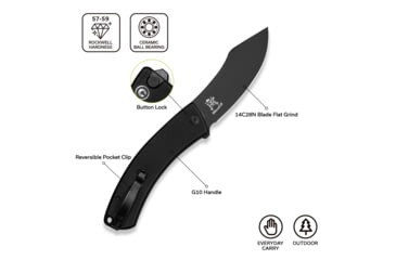 Image of CIVIVI Outlaw Muk Flipper &amp; Button Lock Knife Black G10 Handle 3.47inch Black Stonewashed 14c28n Blade