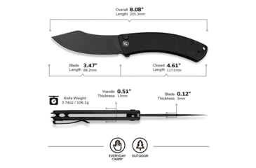 Image of CIVIVI Outlaw Muk Flipper Folding Knife, 3.47in, 14C28N, Nessmuk Blade, G10 Black Handle, C24079-1