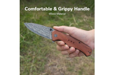 Image of CIVIVI Photonix Flipper &amp; Thumb Stud Knife Guibourtia Wood Handle 3.7inch Damascus Blade C23081b-ds1 - C23081B-DS1