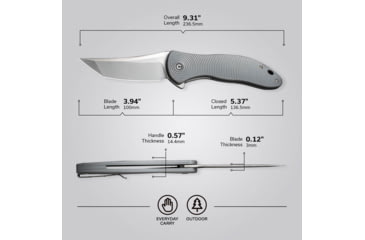 Image of CIVIVI Synergy4 Gray Folding Knife, 5.38in Closed, 4in Satin Nitro V Steel Tanto Blade, Gray Sculpted G10 Handle, Nylon Case, C21018B-2