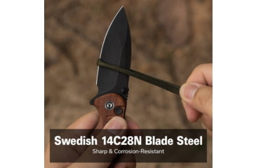 Image of CIVIVI Triptych Flipper &amp; Thumb Stud &amp; Button Lock Knife Guibourtia Wood Handle 2.97inch Black Stonewashed 14c28n Blade - C23085B-3