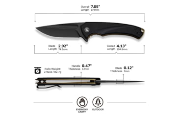 Image of CIVIVI Voidflare Folding Knife, 2.92 in, 14C28N, Drop Point Blade, Black G10 Handle, C24040-1