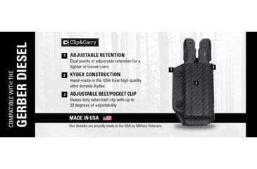 Image of Clip &amp; Carry Kydex Sheath for the Gerber Diesel, Black, GDIESEL-BLK