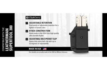 Image of Clip &amp; Carry Kydex Sheath for the Leatherman Supertool 300, Black, LST300-BLK