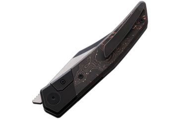 Image of CMB Made Knives Zetsu Folding Knife w/ Copper Swirl, 4.5in Closed, 3.5in Black Stonewash/Satin Bohler M390 Stainless Curved Blade, Carbon Fiber Handle w/ Copper Swirl, Nylon Sheath, CMB09C