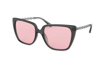 Image of Coach L1066 HC8256U Sunglasses 55370E-55 - Transparent Gray Frame, Pink Flash Lenses