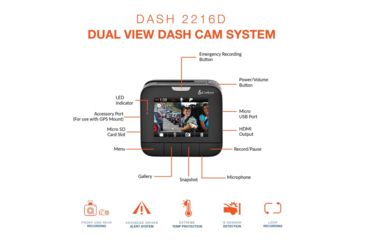 Image of Cobra Dual View Dash Cam w/ Driver Alert System, Black, DASH2216D