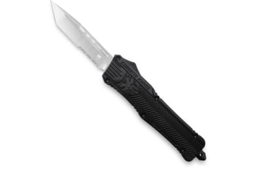 Image of CobraTec Knives Large CTK-1 OTF Automatic Folding Knife, 3.75in, D2 Steel, Tanto Blade, Partially Serrated, Aluminum Alloy, Black Handle, LBCTK-1LTS