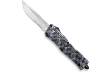 Image of CobraTec Knives Large CTK-1 OTF Automatic Folding Knife, 3.75 in, D2 Steel, Partially Serrated, Drop Point Blade, Aluminum Alloy, Carbon Fiber Handle, LCFCTK-1LDS