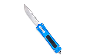 Image of CobraTec Knives Queen Cobra Automatic Folding Knife, 3.13in, D2 Steel Blade, Drop Point Plain Blade, Blue Aluminum Handle w/Carbon Fiber Inlay, BLUQKCDNS