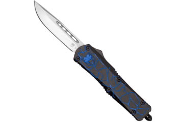 Image of CobraTec Knives Medium FS-3 Fractured Automatic Folding Knife, 3in, D2, Drop Point, Aluminum Black/Blue Handle, MFRTBLKBLUDNS