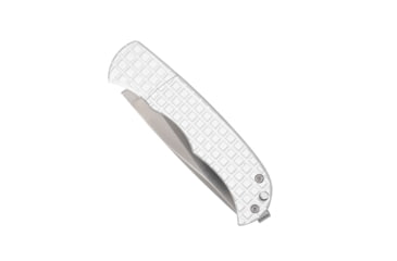 Image of CobraTec Knives Cyclone Hidden Release OTF Automatic Folding Knife, 3in, Plain Satin D2 Steel, Drop Point Blade, 4 in Aluminum, White Handle, CTCLNHRSIL