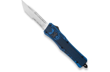 Image of CobraTec Knives CTK-1 Medium OTF Knife, 3in, D2 Steel, Tanto Serrated Blade, Cerakote Aluminum, Blue w/Graphite Black Handle, MNBGBCTK1MTS