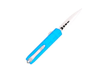 Image of CobraTec Knives Large Enforcer OTF Knife, 3.25in, M390 Steel, Dagger Non-Serrated, Blue Handle, CTEBLUM390DAGNS