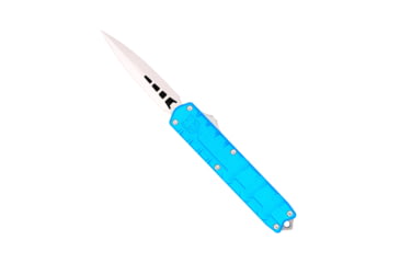 Image of CobraTec Knives Large Enforcer OTF Knife, 3.25in, M390 Steel, Dagger Non-Serrated, Blue Handle, CTEBLUM390DAGNS