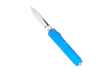 Image of CobraTec Knives Large Enforcer OTF Knife, 3.25in, M390 Steel, Drop Non-Serrated, Blue Handle, CTEBLUM390DNS