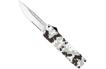 Image of CobraTec Knives Lightweight OTF Automatic Folding Knives, 3.25in, D2 Steel, Drop Serrated Blade, Winter Digi Camo Aluminum Handle, WDCCTLWDS
