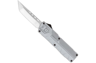 Image of CobraTec Knives Lightweight OTF Automatic Folding Knives, 3.25in, D2 Steel, Tanto Non-Serrated, Grey Handle, GYCTLWTNS