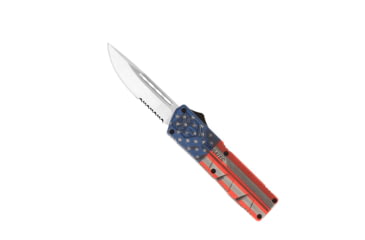 Image of CobraTec Knives Lightweight OTF Automatic Folding Knives, 3.25in, D2 Steel, Drop Serrated, Cerakote/USA Flag Handle, AFCCTLWDS