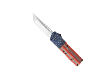 Image of CobraTec Knives Lightweight OTF Automatic Folding Knives, 3.25in, D2 Steel, Tanto Non-Serrated, Cerakote/USA Flag Handle, AFCCTLWTNS
