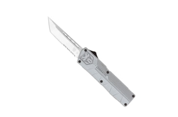 Image of CobraTec Knives Lightweight OTF Automatic Folding Knives, 3.25in, D2 Steel, Tanto Serrated, Grey Handle, GYCTLWTS