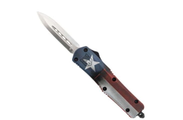 Image of CobraTec Knives FS-3 Medium OTF Automatic Folding Knives, 3in, D2 Steel, Dagger Non-Serrated Blade, Cerakote/Tx Flag Handle, MCTXFS-3DAGNS