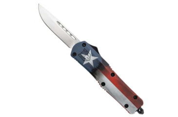 Image of CobraTec Knives FS-3 Medium OTF Automatic Folding Knives, 3in, D2 Steel, Drop Non-Serrated Blade, Cerakote/Tx Flag Handle, MCTXFS-3DNS