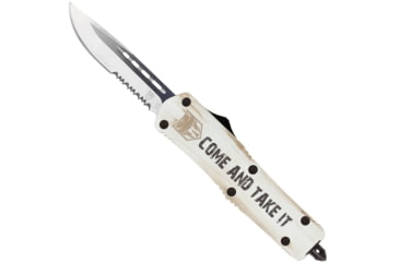 Image of CobraTec Knives FS-3 Medium OTF Automatic Folding Knives, 3in, D2 Steel, Drop Serrated Blade, Cerakote/Come And Take It Handle, MCATIFS-3DS