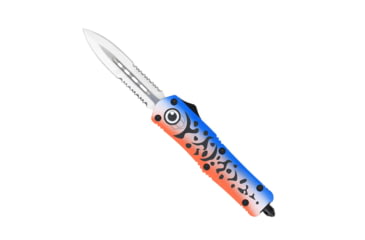 Image of CobraTec Knives FS-3 Medium OTF Automatic Folding Knives, 3in, D2 Steel, Dagger 2 Side Serrated Blade, Cerakote/Lure Blue Handle, MFLBLUFS-3DAG2SS