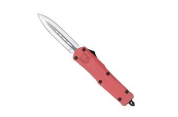 Image of CobraTec Knives FS-3 Medium OTF Automatic Folding Knives, 3in, D2 Steel, Dagger Non-Serrated Blade, Red Handle, MRFS-3DAGNS