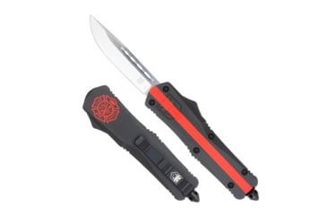 Image of CobraTec Knives FS-3 Medium OTF Automatic Folding Knives, 3in, D2 Steel, Drop Non-Serrated Blade, Red Line Fire Fighter Handle, MRLFFFS-3DNS