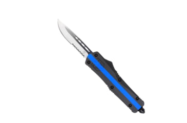 Image of CobraTec Knives FS-3 Medium OTF Automatic Folding Knives, 3in, D2 Steel, Drop Serrated Blade, Blue Line Usa Flag Handle, MBLUSAFS-3DS