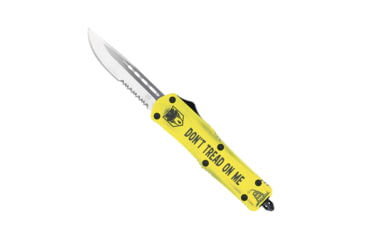 Image of CobraTec Knives FS-3 Medium OTF Automatic Folding Knives, 3in, D2 Steel, Drop Serrated Blade, Cerakote/Don'T Tread On Me Handle, MDTOMFS-3DS