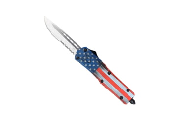 Image of CobraTec Knives FS-3 Medium OTF Automatic Folding Knives, 3in, D2 Steel, Drop Serrated Blade, Cerakote/Usa Flag Handle, MCUSAFS-3DS