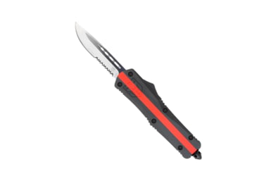 Image of CobraTec Knives FS-3 Medium OTF Automatic Folding Knives, 3in, D2 Steel, Drop Serrated Blade, Red Line Fire Fighter Handle, MRLFFFS-3DS