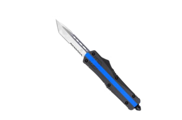 Image of CobraTec Knives FS-3 Medium OTF Automatic Folding Knives, 3in, D2 Steel, Tanto Serrated Blade, Blue Line Usa Flag Handle, MBLUSAFS-3TS