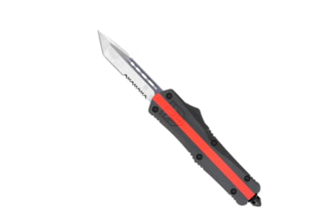 Image of CobraTec Knives FS-3 Medium OTF Automatic Folding Knives, 3in, D2 Steel, Tanto Serrated Blade, Red Line Fire Fighter Handle, MRLFFFS-3TS
