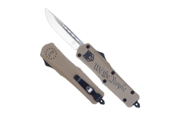 Image of CobraTec Knives FS-3 Medium OTF Automatic Folding Knives, 3in, D2 Steel Blade, Drop Point Plain Blade, Tan Cerakoted Aluminum Handle, MWTPFS-3DNS