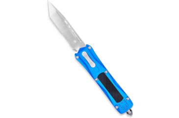 Image of CobraTec Knives Queen Cobra Automatic Folding Knife, 3.13in, D2 Steel Blade, Tanto Plain Blade, Blue Aluminum Handle w/Carbon Fiber Inlay, BLUQCTNS