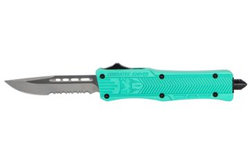 Image of CobraTec Knives CTK-1 Small Automatic Folding Knife, 2.75in, D2 Steel, Drop Serrated Blade, Mint Blue Handle, STBCTK1SDS