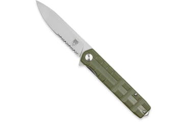 Image of CobraTec Knives Medium Kuzio Assisted Opening Folding Knife, 3.25 in, D2 Steel, Drop Point, Serrated Blade, G-10, OD Green Handle, MCTKUZIOODGDS, 1410123