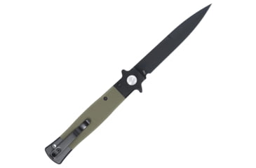 Image of CobraTec Knives Stiletto Button Lock Folding Knife, 4 in, VG10 Steel, Spear Point Blade, G10, OD Green/Black Handle, CTSTLBLG10ODGBLK