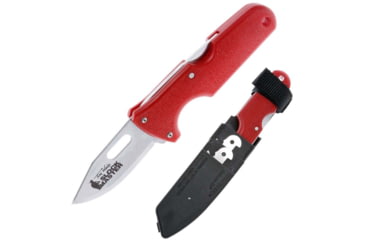 Image of Cold Steel Click-N-Cut Slock Master Skinner Fixed Blade Knife, 2.5in, 420J2 SS, Part Serrated Caping/Clip/Utility Satin Blade, Red ABS Handle, Blister Pack Packaging, CS-40ATZ