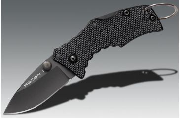 Image of Cold Steel Micro Recon 1 Folding Knife, Japanese AUS 8A Stainless Steel w/Black Tuff-Ex Coating 2in Spear Point Blade, Griv-Ex Style G-10 Handle, CS-27TDS