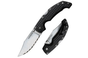 Image of Cold Steel Voyager Folding Knife w/Griv-Ex Handle, 4in Clip Point Serrated Blade, Black, CS-29TLCCS