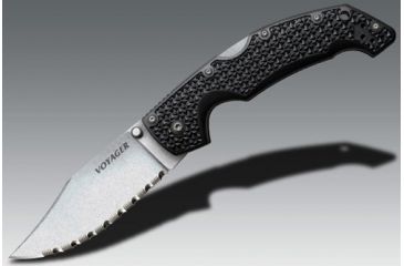 Image of Cold Steel Voyager Folding Knife w/Griv-Ex Handle, 4in Clip Point Serrated Blade, Black, CS-29TLCCS