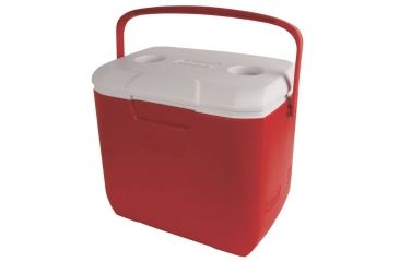 Image of Coleman 30  Quart Cooler 00, 5879, Lid supports up to 250 lbs, Cup Holders, Red, Holds 38 Cans 3000002001