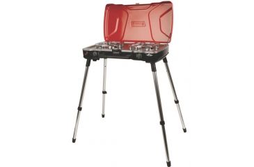 Image of Coleman Fyre Major  Hyperflame 2 Burner Propane Camping Stove, Telescoping Legs, Red / Black 2000020104